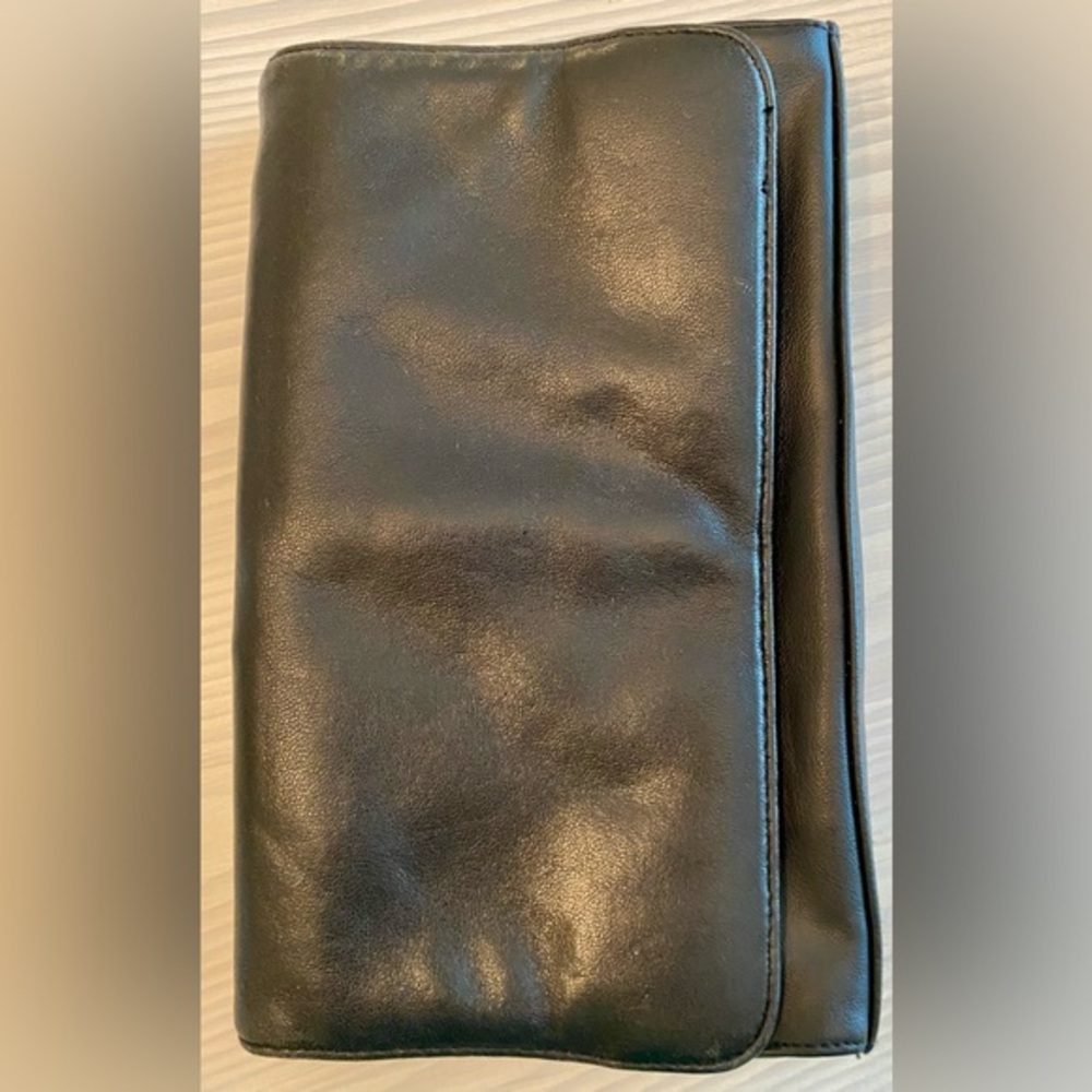 Vintage Black Leather Envelope Clutch • USA Made • Soft 9.5” x 6”